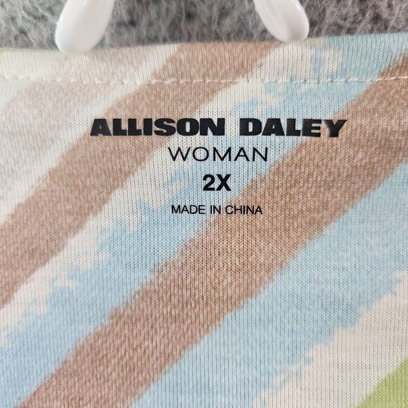 NWT Allison Daley Top Blouse Women 2X Green Blue Brown Beige Striped NEW - Picture 4 of 11
